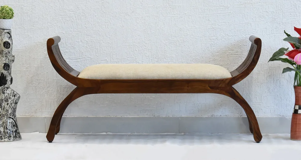 Solid White Natural Brown Wooden Two Seater Sofa