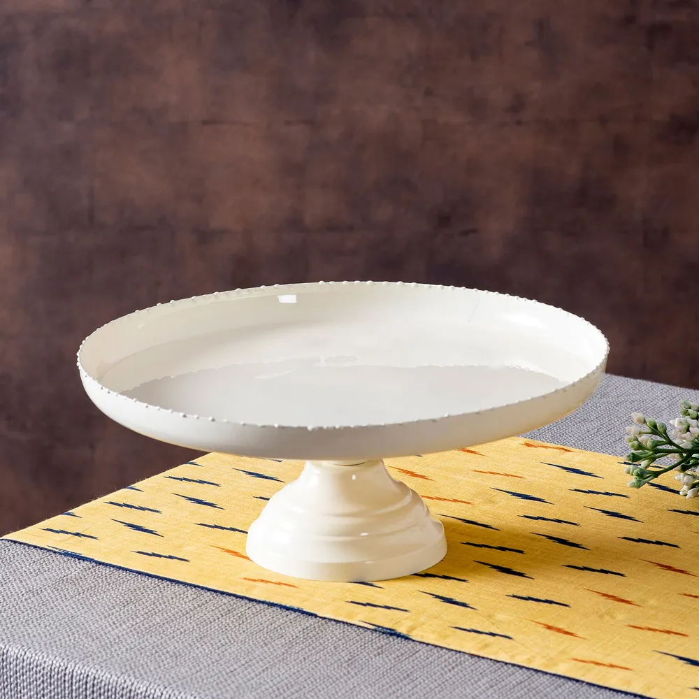 Solid White Plain Metal Cake Stand and Server