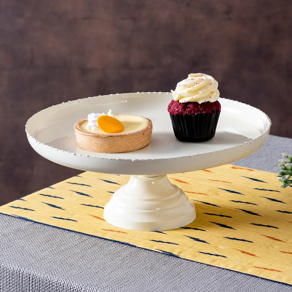Solid White Plain Metal Cake Stand and Server