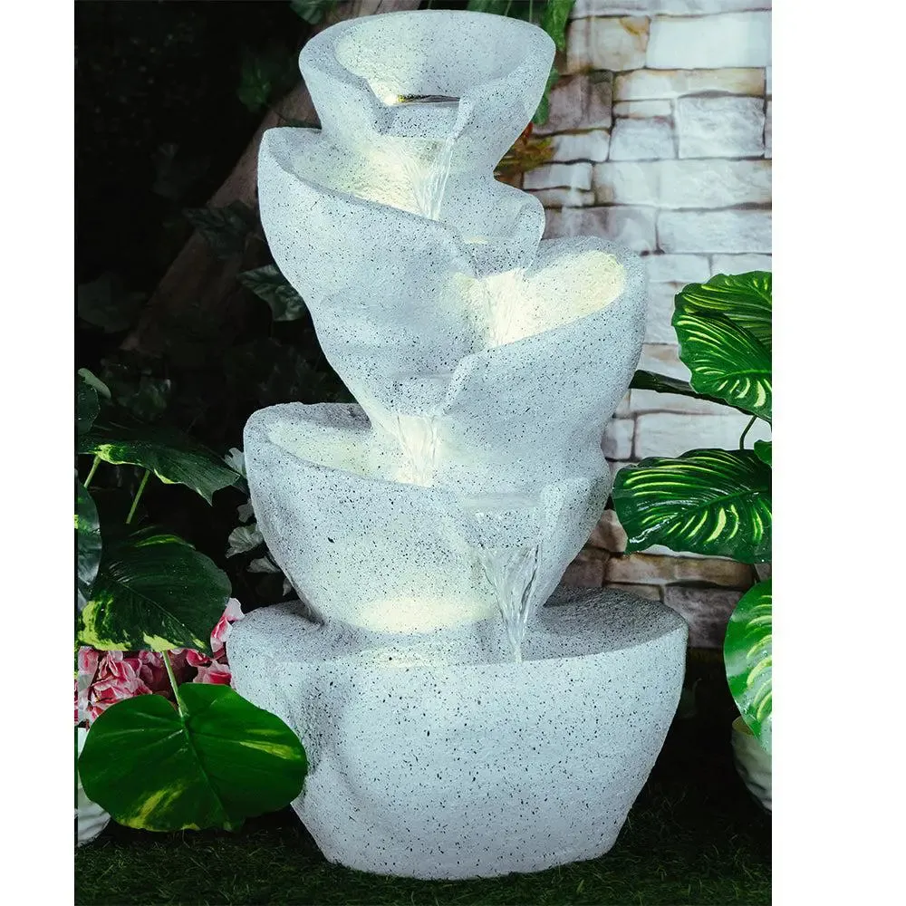 Solid White Stacked Pots Fiberglass Indoor Water Fountain