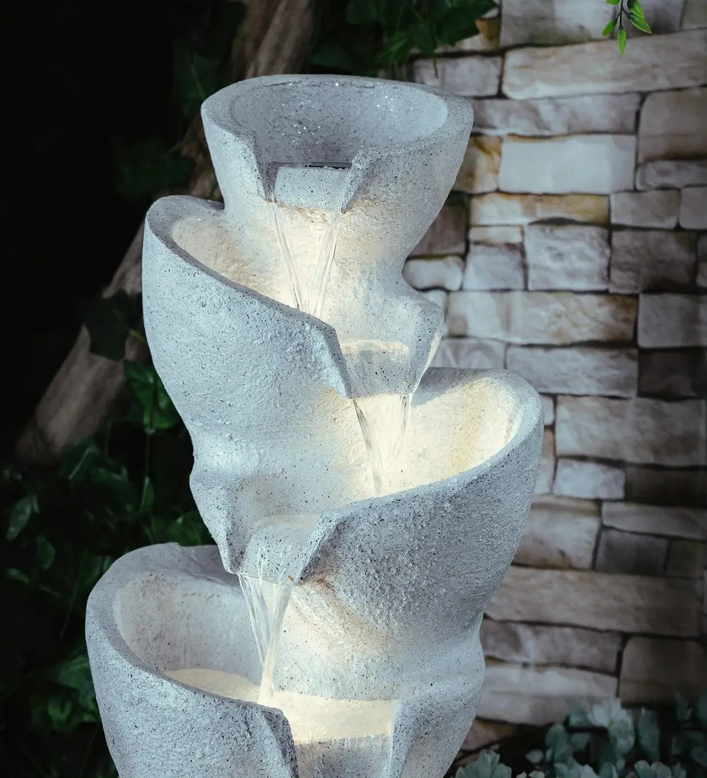 Solid White Stacked Pots Fiberglass Indoor Water Fountain