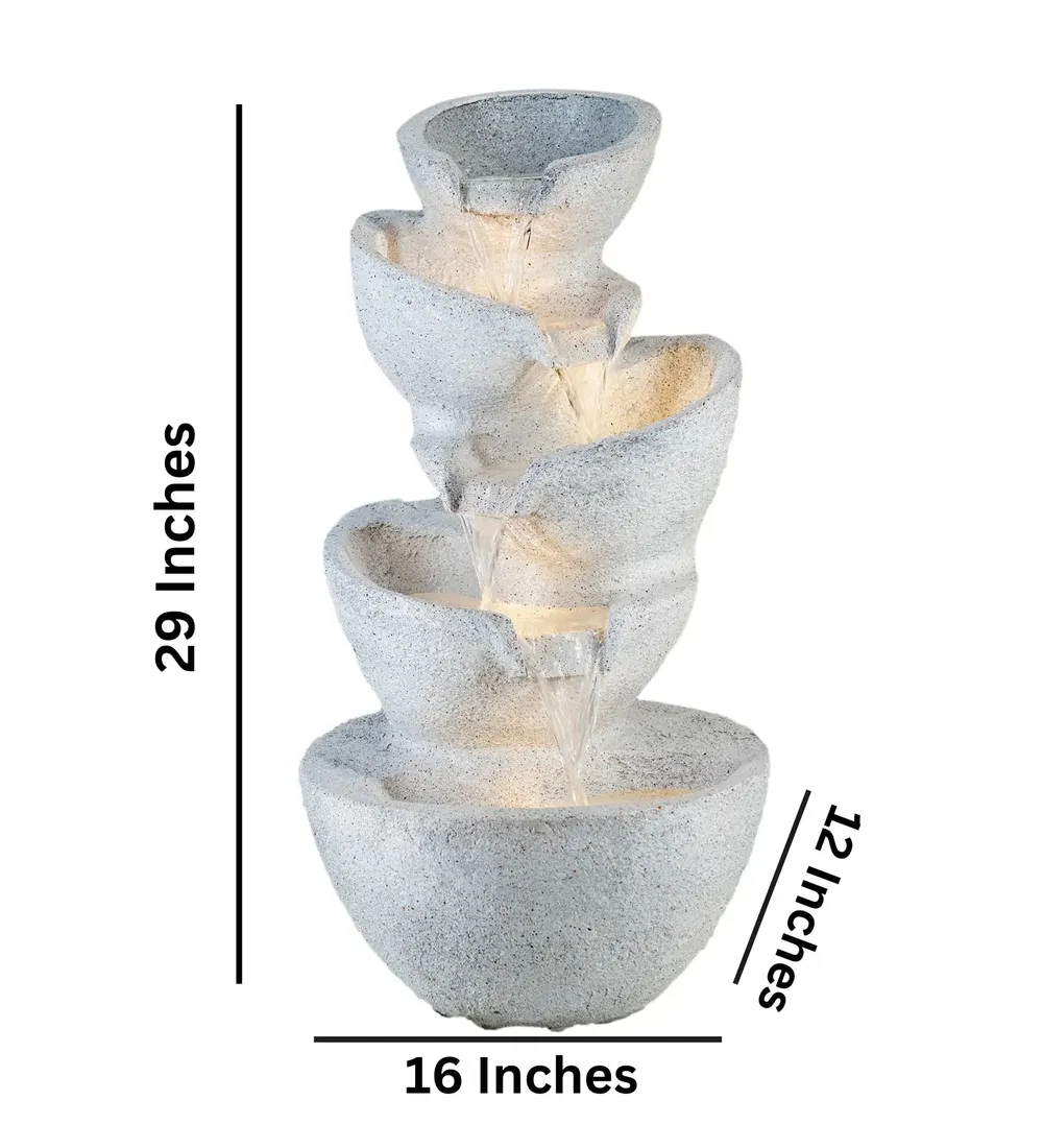 Solid White Stacked Pots Fiberglass Indoor Water Fountain