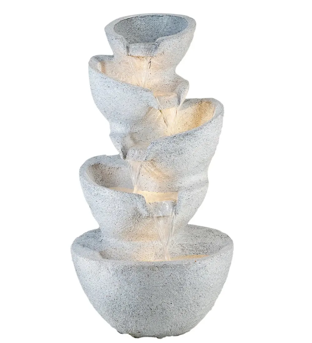 Solid White Stacked Pots Fiberglass Indoor Water Fountain