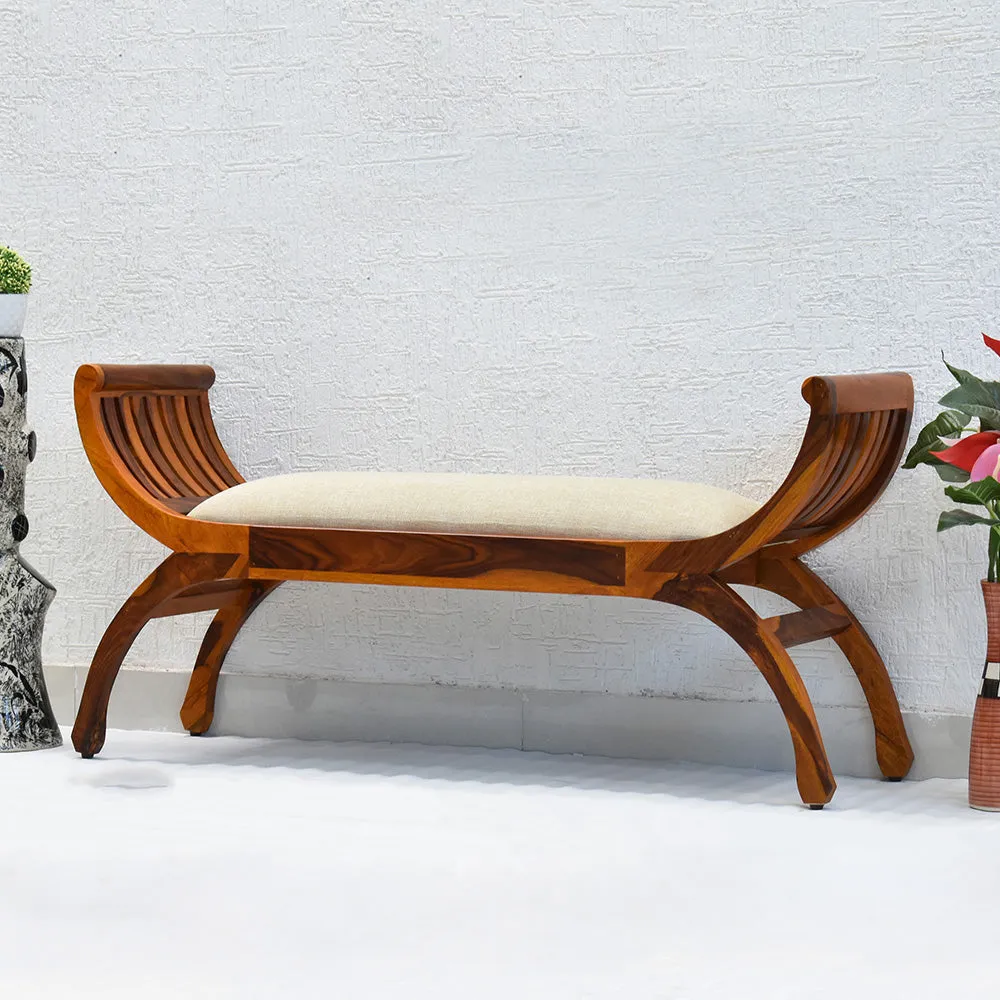 Solid White Yellow Brown Wooden Two Seater Sofa