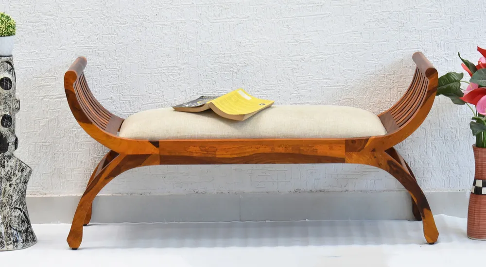 Solid White Yellow Brown Wooden Two Seater Sofa