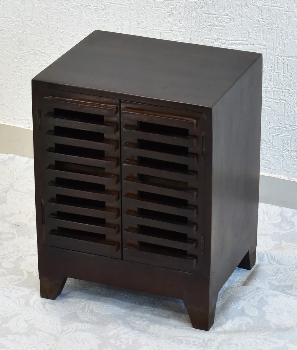 Solid Wood Dark Walnut Cage Door Bedside Table/ Shoe rack