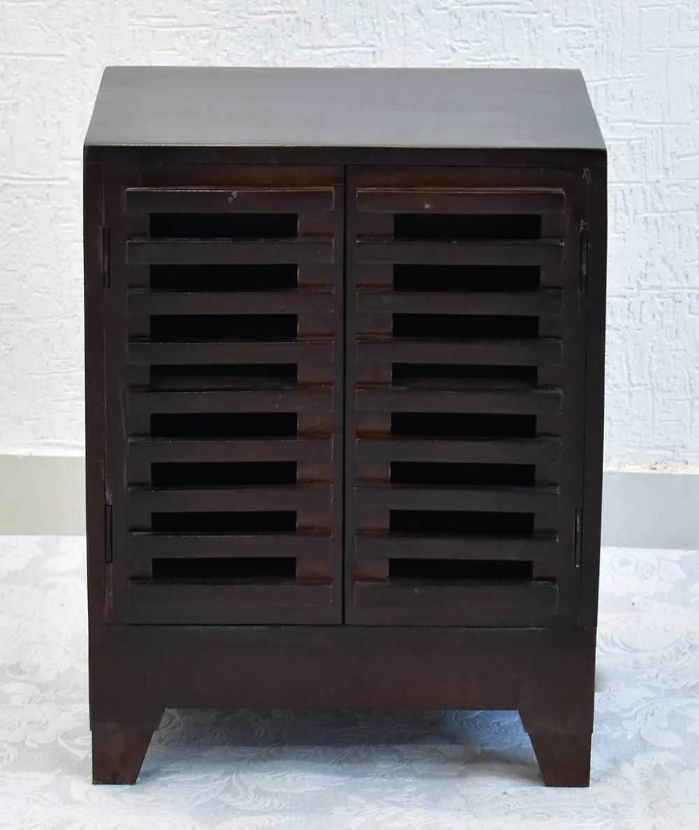 Solid Wood Dark Walnut Cage Door Bedside Table/ Shoe rack
