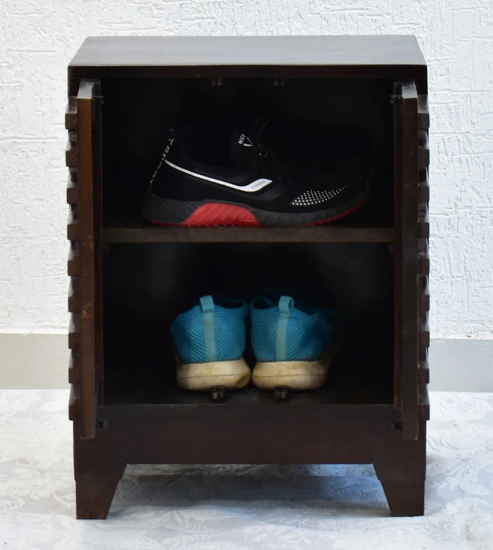 Solid Wood Dark Walnut Cage Door Bedside Table/ Shoe rack