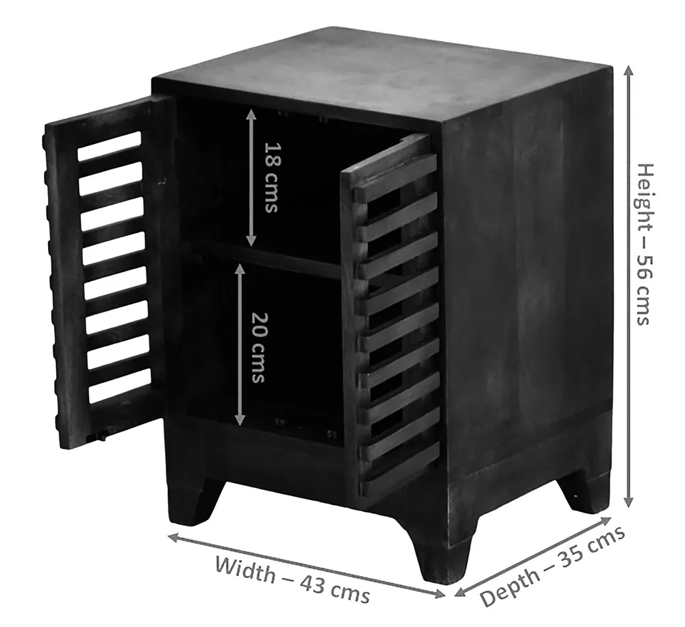 Solid Wood Dark Walnut Cage Door Bedside Table/ Shoe rack