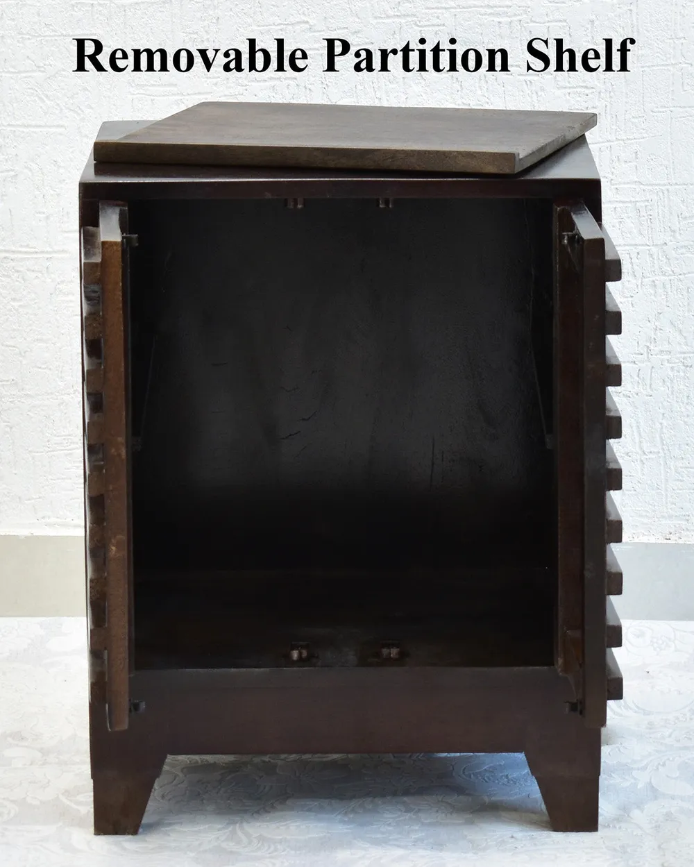 Solid Wood Dark Walnut Cage Door Bedside Table/ Shoe rack