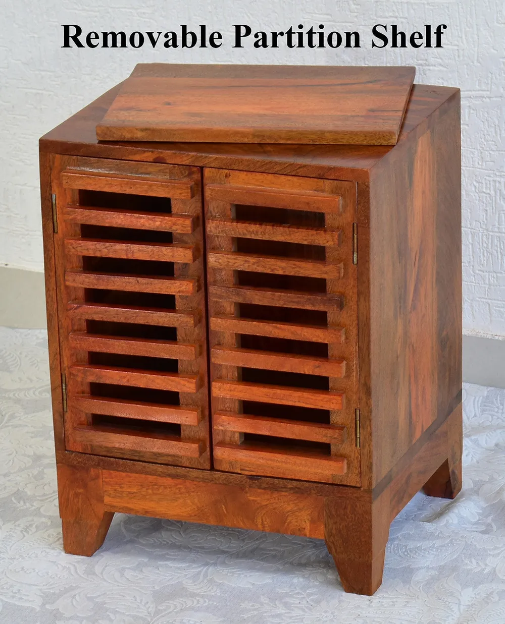 Solid Wood Orange Brown Cage Door Bedside Table/ Shoe rack