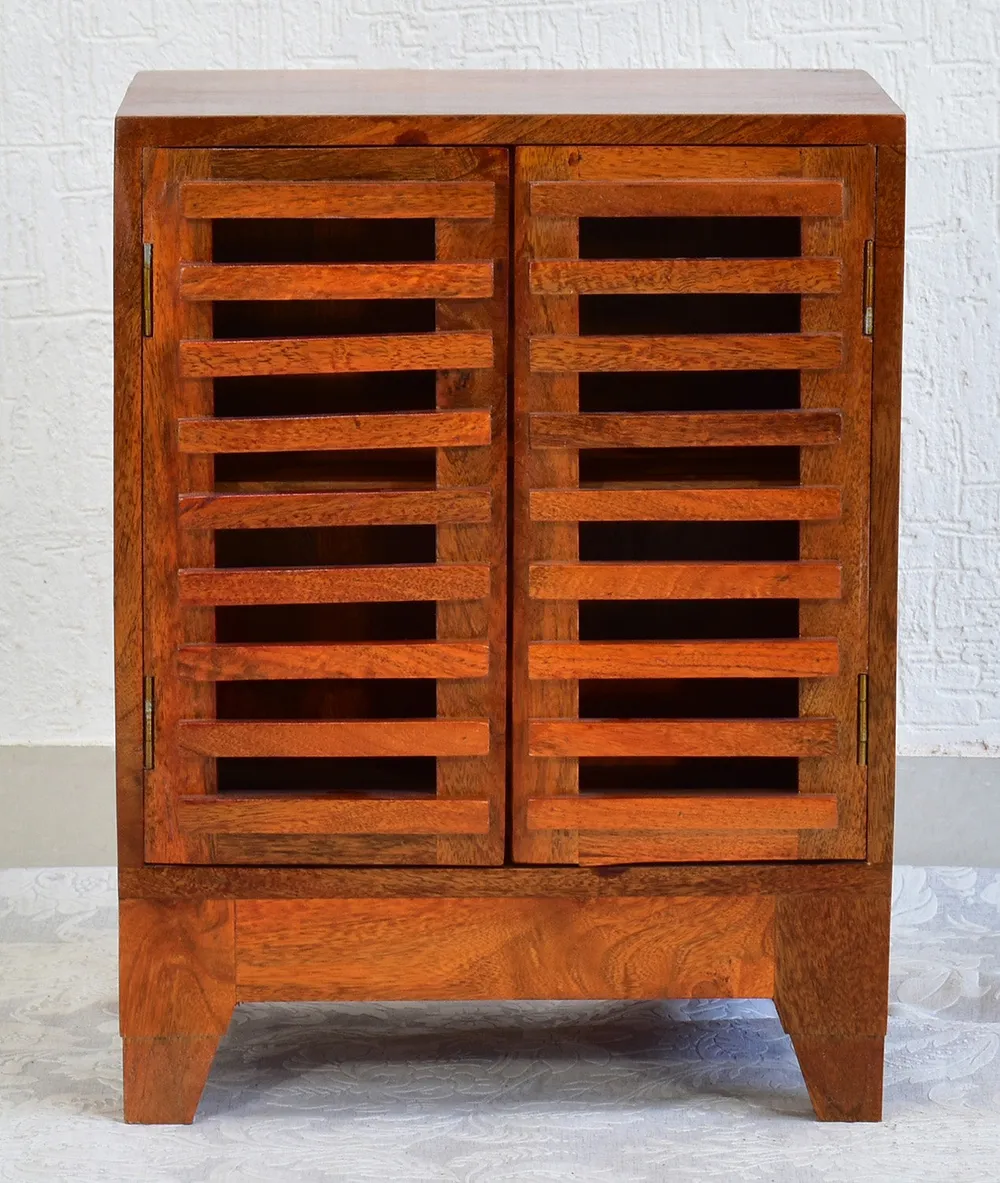 Solid Wood Orange Brown Cage Door Bedside Table/ Shoe rack