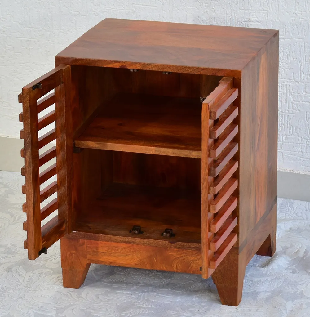 Solid Wood Orange Brown Cage Door Bedside Table/ Shoe rack