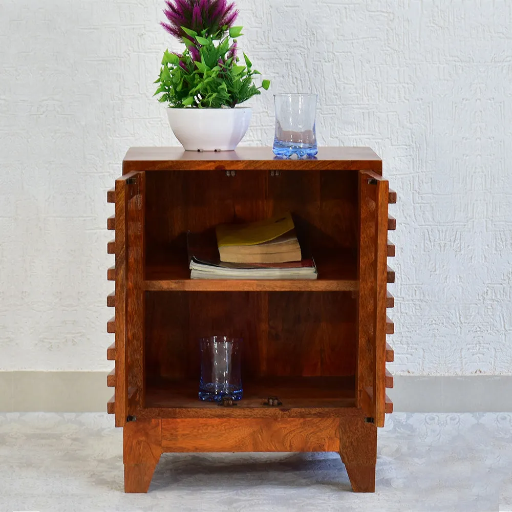 Solid Wood Orange Brown Cage Door Bedside Table/ Shoe rack