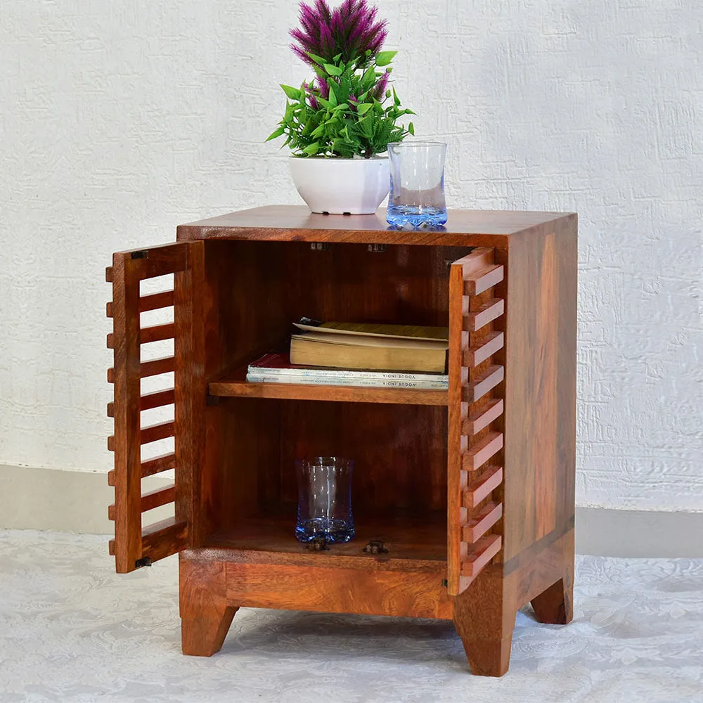 Solid Wood Orange Brown Cage Door Bedside Table/ Shoe rack