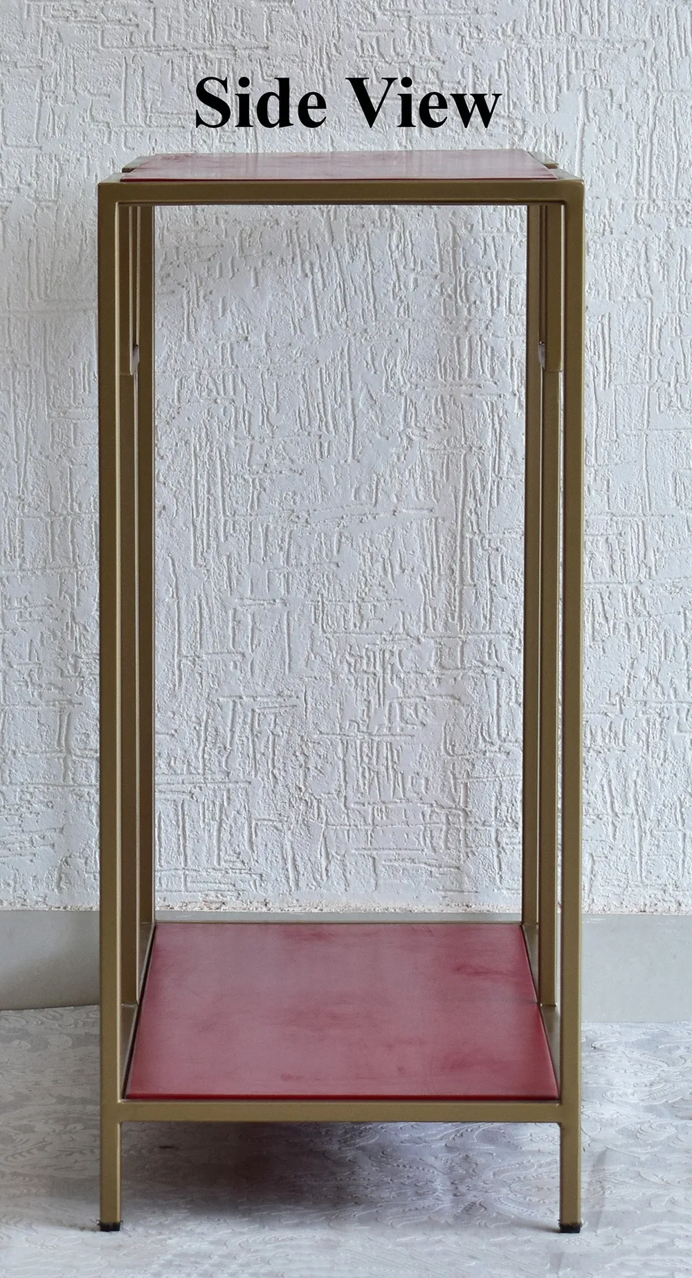 Solid Wood Two Shelves White Console Table With Golden Iron Frame Red