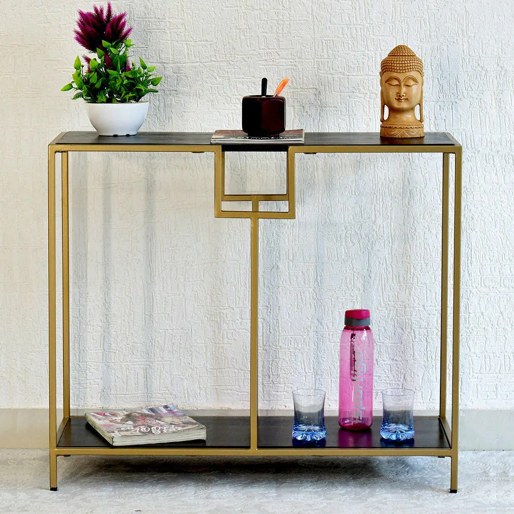 Solid Wood Two Shelves White Console Table With Golden Iron Frame Red