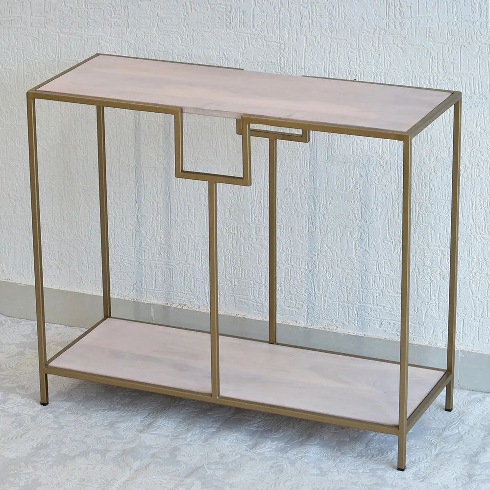 Solid Wood Two Shelves White Console Table With Golden Iron Frame Red