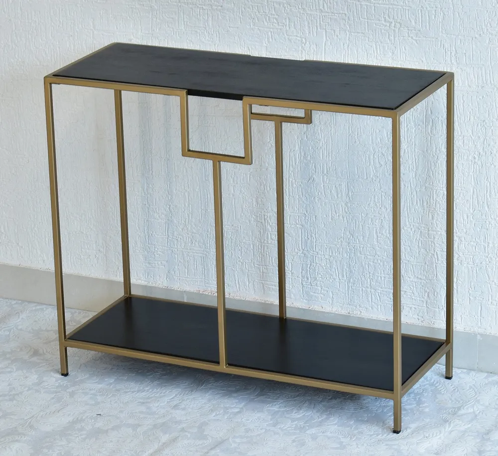 Solid Wood Two Shelves White Console Table With Golden Iron Frame Red