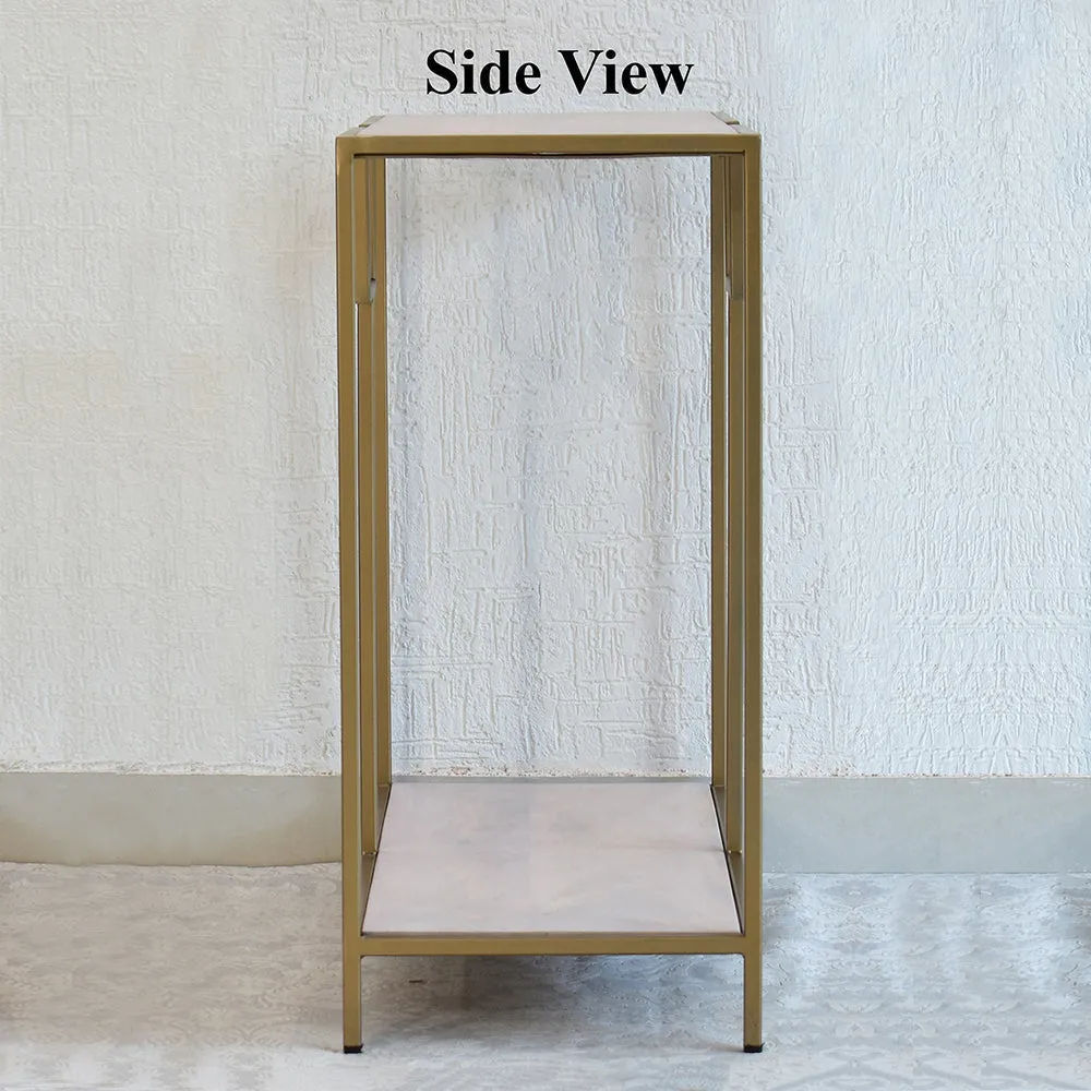 Solid Wood Two Shelves White Console Table With Golden Iron Frame Red