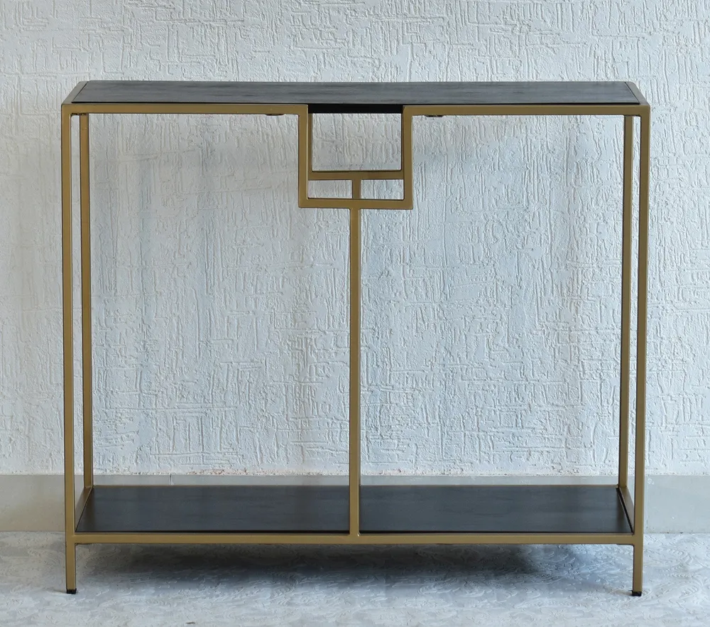 Solid Wood Two Shelves White Console Table With Golden Iron Frame Red