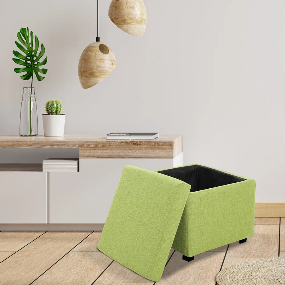 Solid Wooden Urban Green Ottoman With Storage