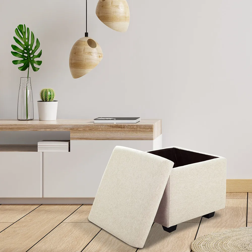 Solid Wooden Urban Off White Ottoman With Storage