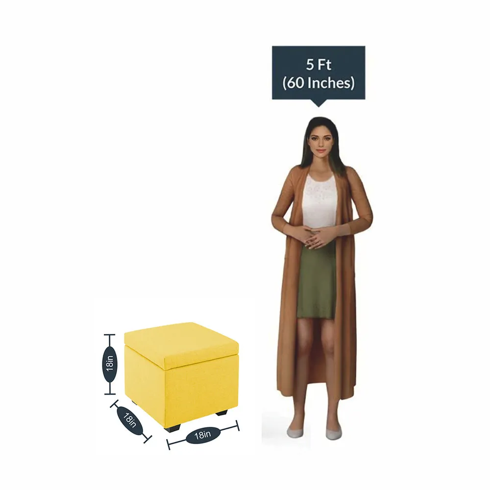 Solid Wooden Urban Yellow Ottoman With Storage