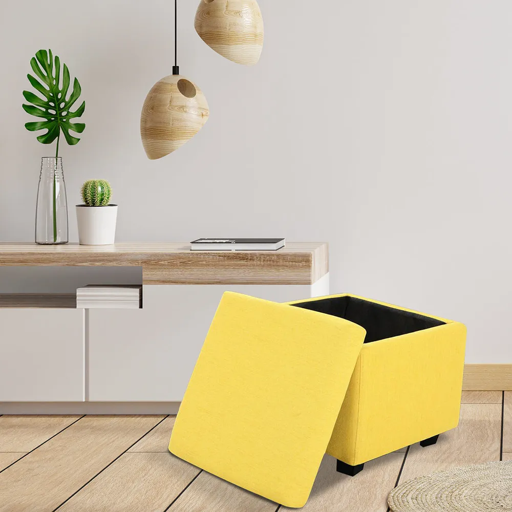 Solid Wooden Urban Yellow Ottoman With Storage