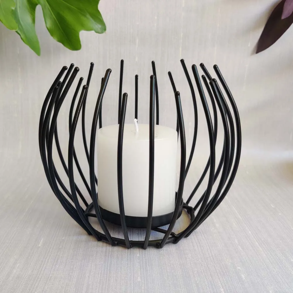 Sonsy Coal Black Radiating Candle Holder Single Piece