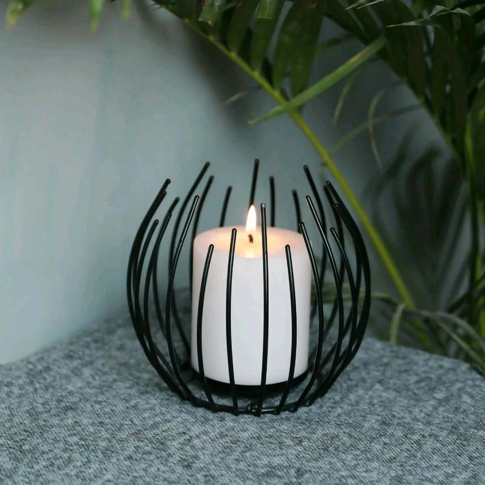 Sonsy Coal Black Radiating Candle Holder Single Piece