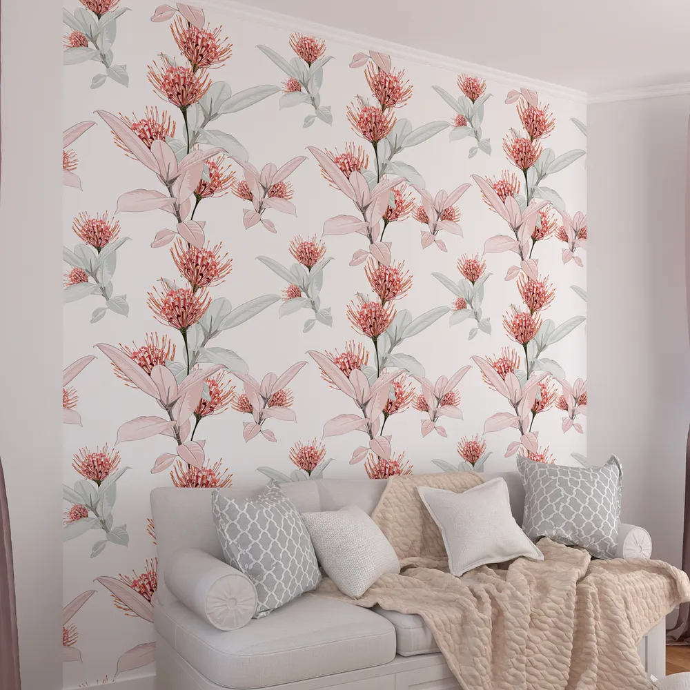 Soothing Dandelions Pink &amp; White Premium Quality Wallpaper