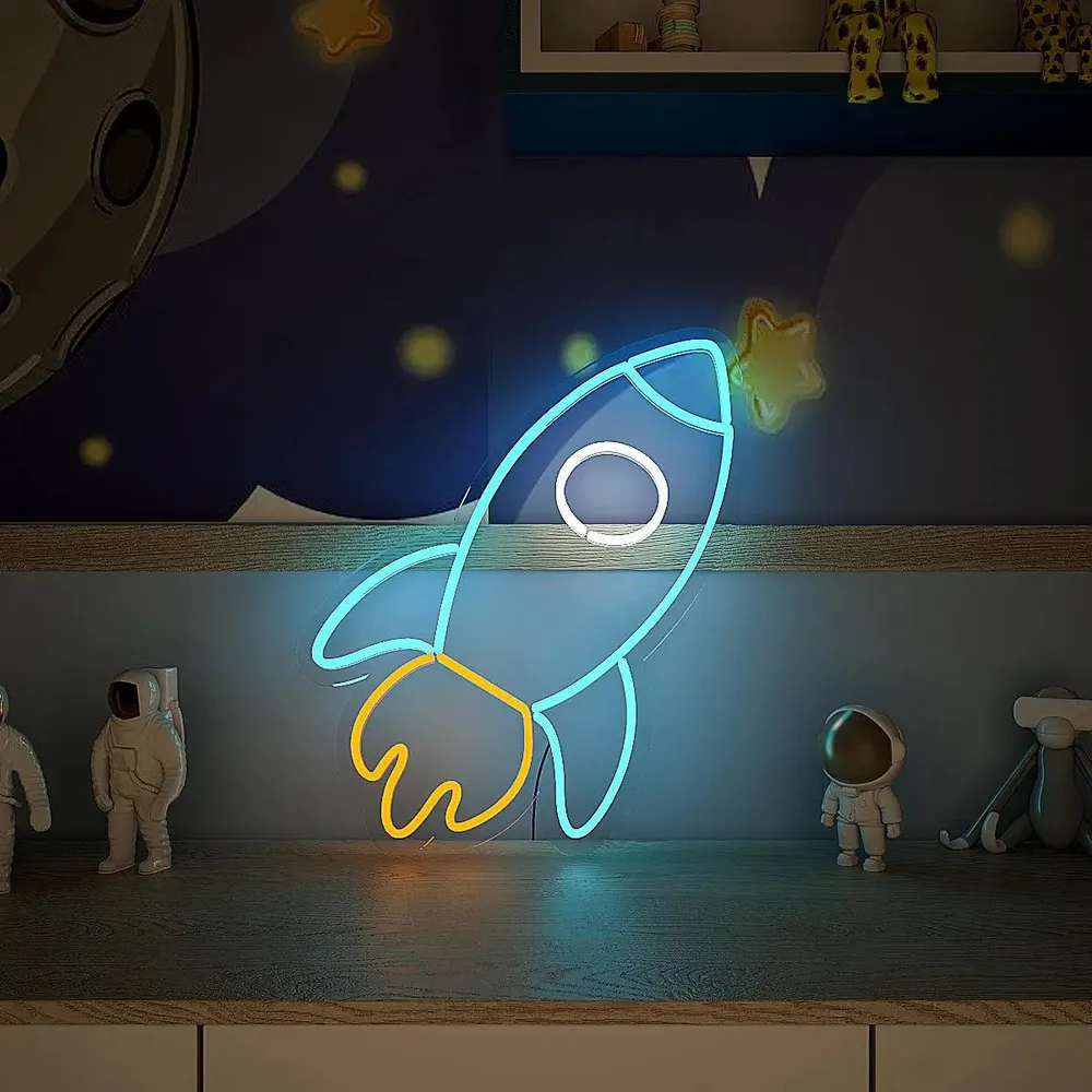Space Rocket Blue LED Neon Light