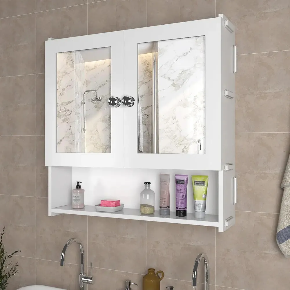 Space Saving Bathroom Mirror Cabinet with 5 Spacious Shelves- White
