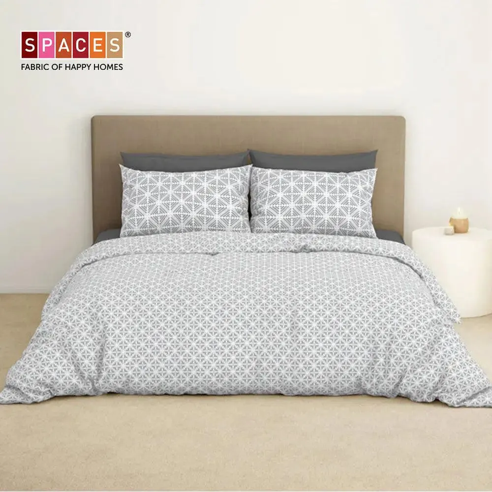 Spaces Geometric Everyday Premium Dark Grey 100% Cotton Double Bedsheet
