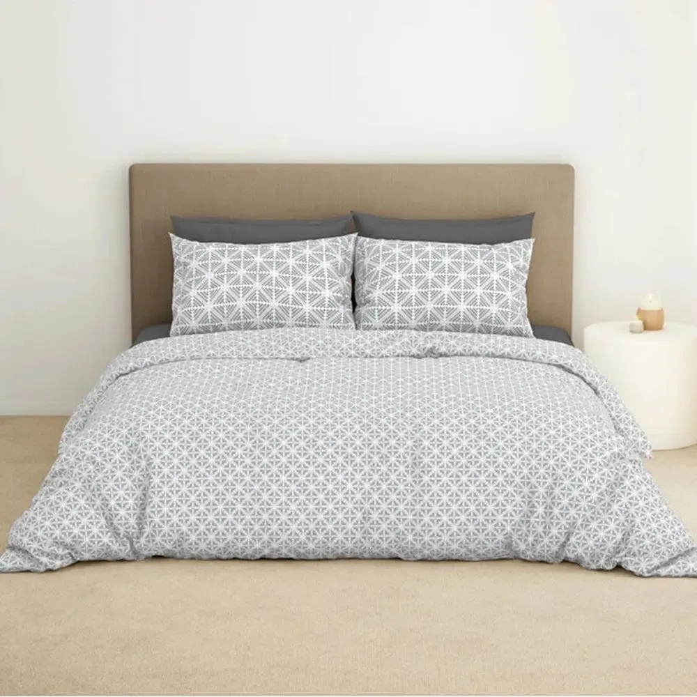 Spaces Geometric Everyday Premium Dark Grey 100% Cotton Double Bedsheet