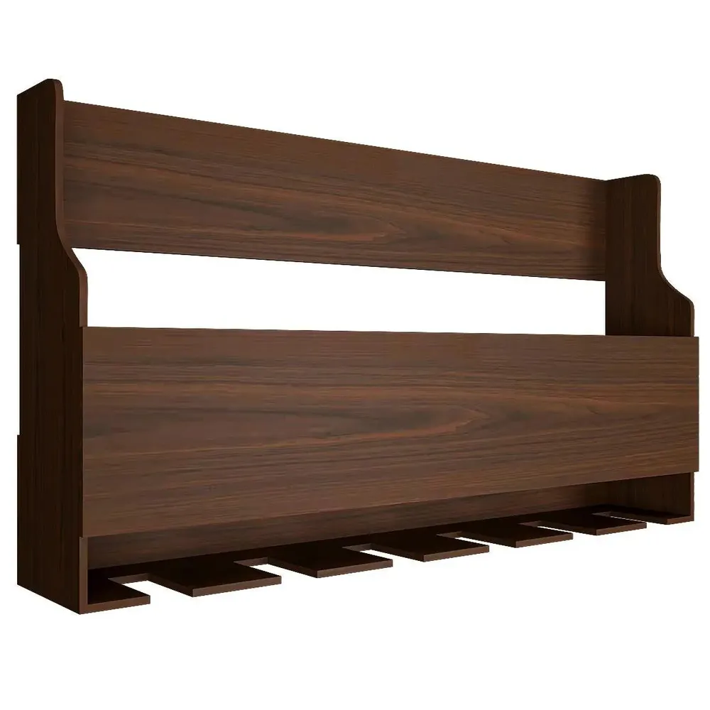 Spacious Backlit Wooden Bar Wall Shelf / Mini Bar Cabinet in Walnut Finish
