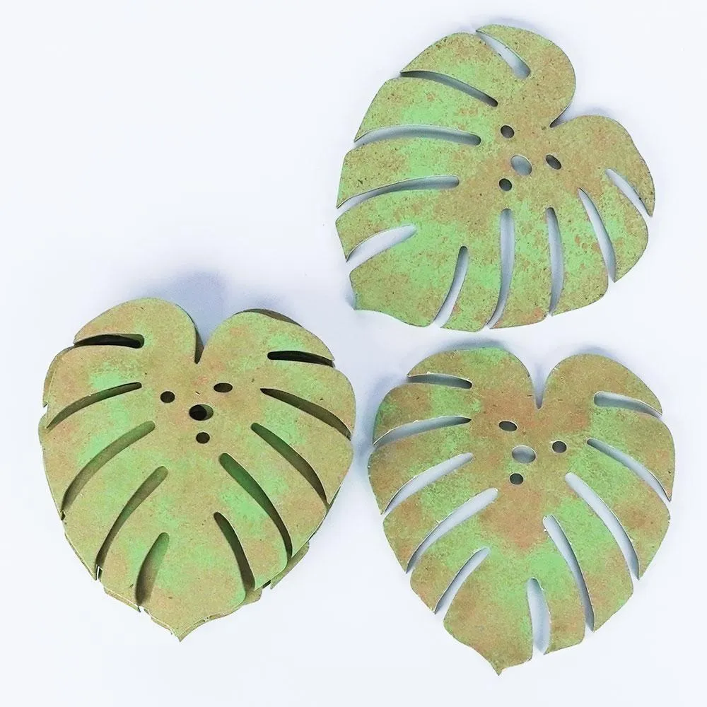 Sparkle Green Leaf Wooden Coasters Set Of 6