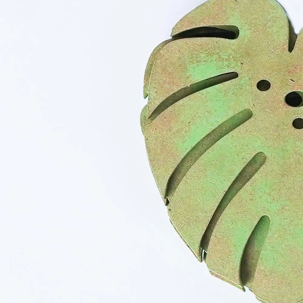 Sparkle Green Leaf Wooden Coasters Set Of 6