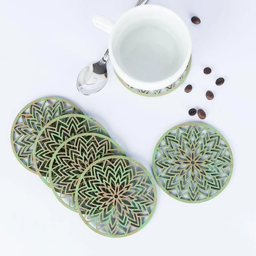 Sparkle Green Spiral Wooden Coasters Set Of 6