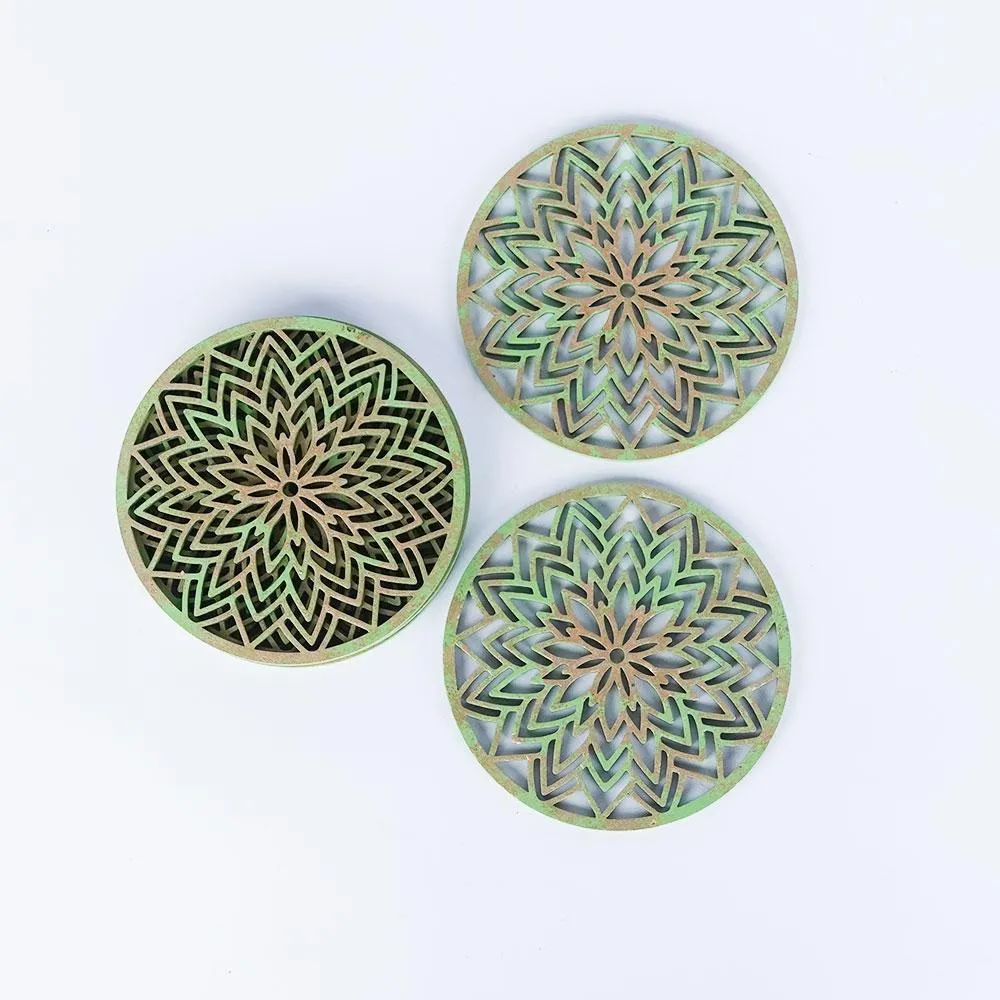 Sparkle Green Spiral Wooden Coasters Set Of 6