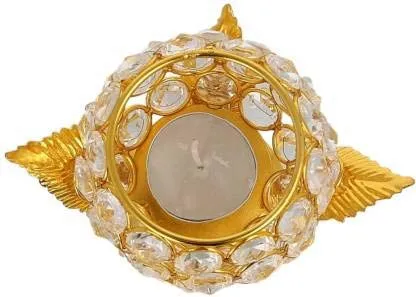 Sparkling Crystal Golden Metal Tea Light Candle Holder