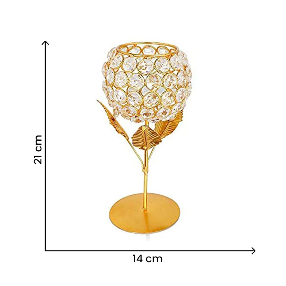 Sparkling Crystal Golden Metal Tea Light Candle Holder