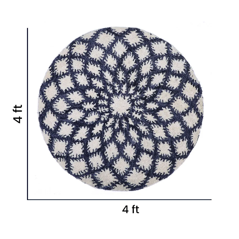 Spiral Blue & White Hand Tufted Round Woolen Carpet