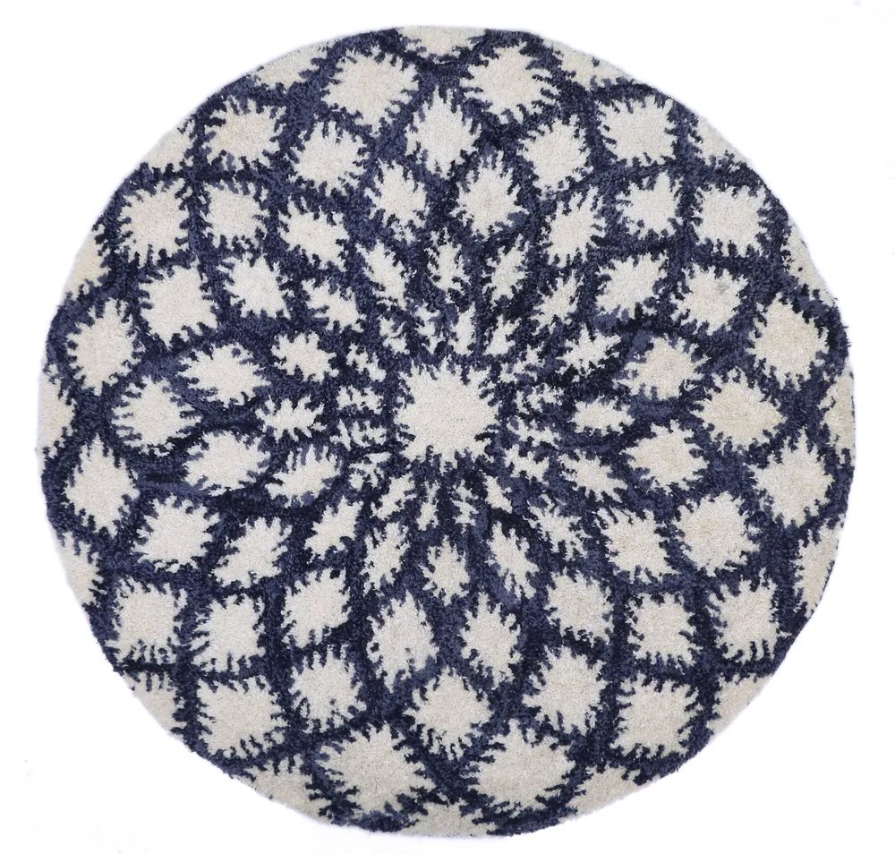 Spiral Blue & White Hand Tufted Round Woolen Carpet
