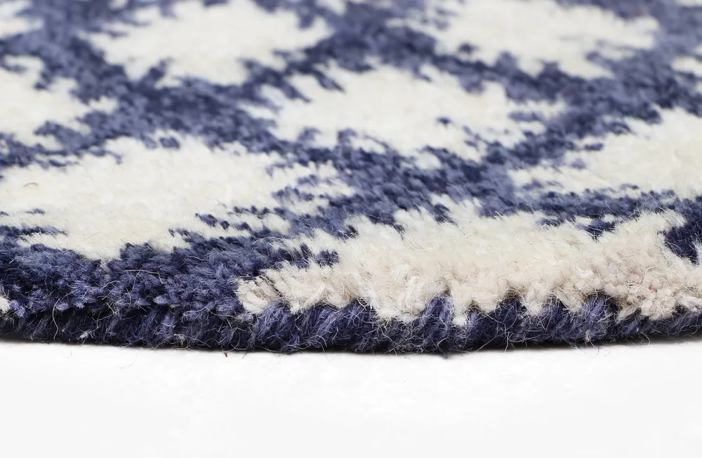 Spiral Blue & White Hand Tufted Round Woolen Carpet