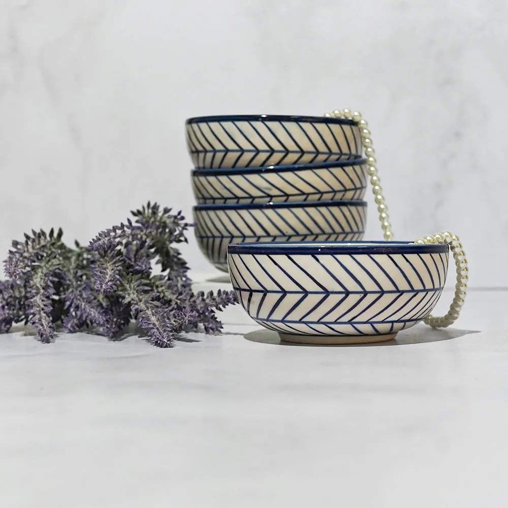 Spiral Fishboned Blue Ceramic Bowl Set Of 4