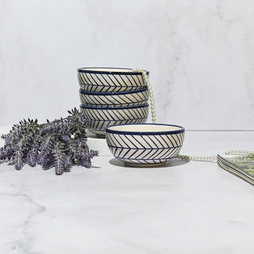 Spiral Fishboned Blue Ceramic Bowl Set Of 4