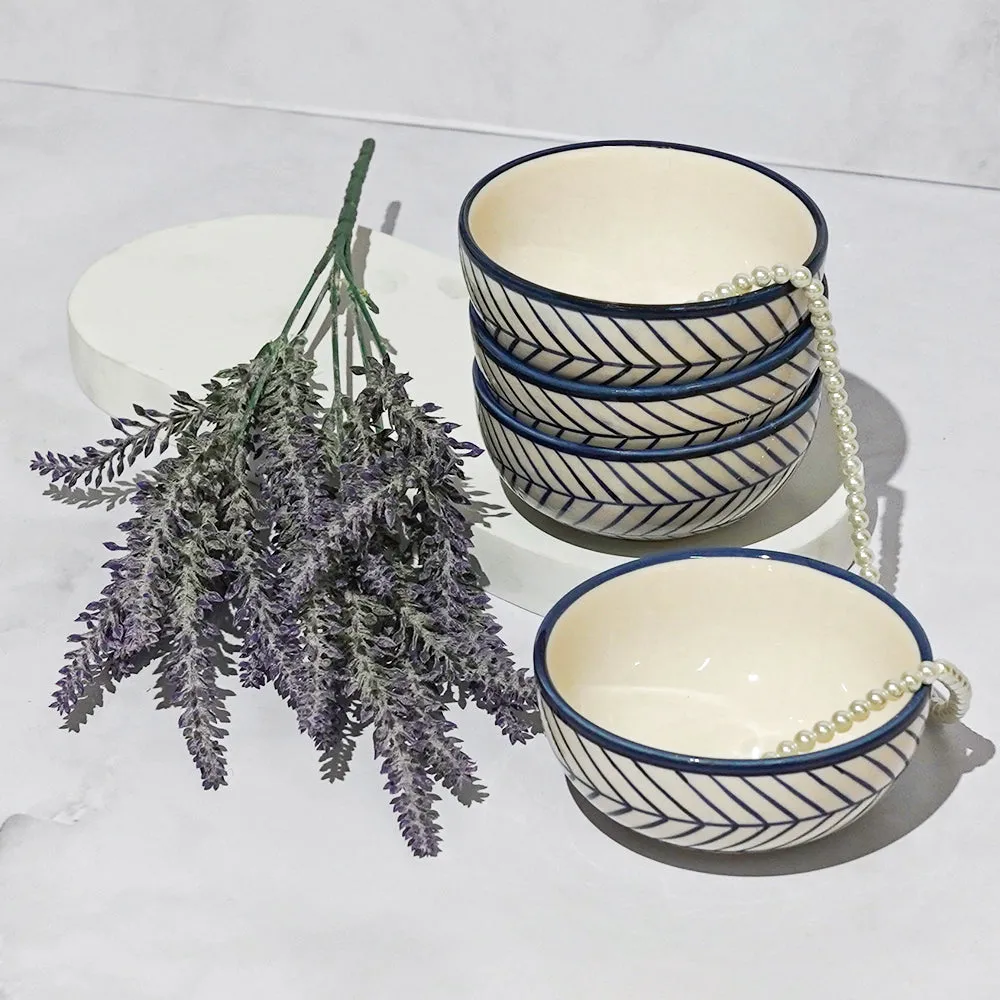 Spiral Fishboned Blue Ceramic Bowl Set Of 4