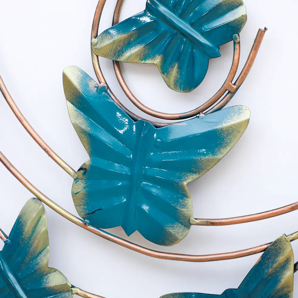 Spiral Golden Edged Blue Butterflies Metal Wall Art
